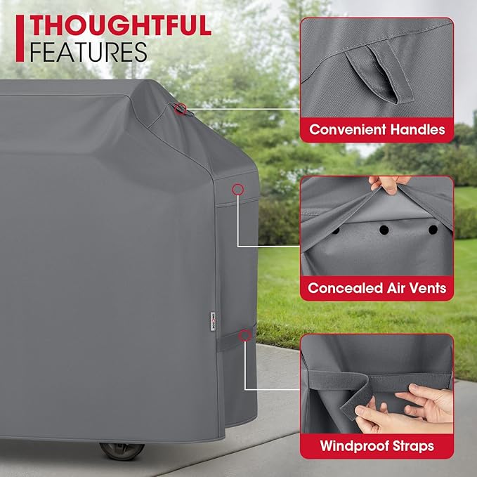 Unicook 65 Inch Grill Cover for Outdoor Grill, Heavy Duty Waterproof BBQ Cover, Fade Resistant Gas Barbecue Protector, Compatible with Weber, Char-Broil, Nexgrill BBQs up to 63" Wide, Gray