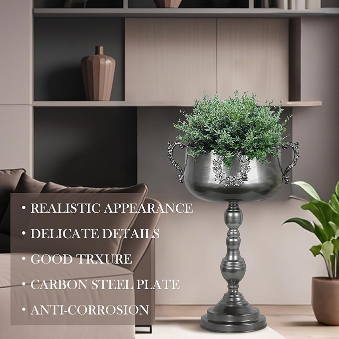 WORTH 22.5" H. Tall Floor Urn Vase - 15.3" Dia. Classic Bowl Metal Planter Plant Pot - Glossy Black Bowl Flower Vase for Party Event Home Decor - Decorative Outer Pot