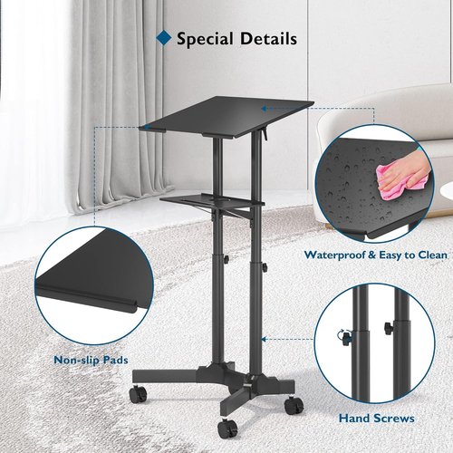 BONTEC Portable Mobile Standing Laptop Desk - Height Adjustable Sit-Stand Workstation | Ideal for Home Office & Classroom