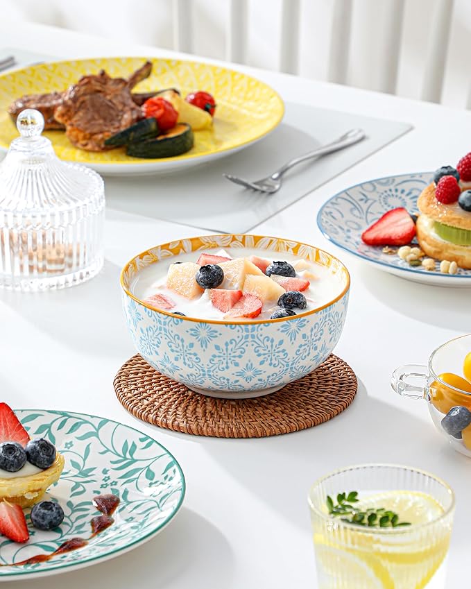 vancasso SELENE Plates and Bowls Set for 6, 18 Pieces Dinnerware Sets, Mircowave and Dishwasher Safe Dishes Set, Porcelain Pastel Dinnerware