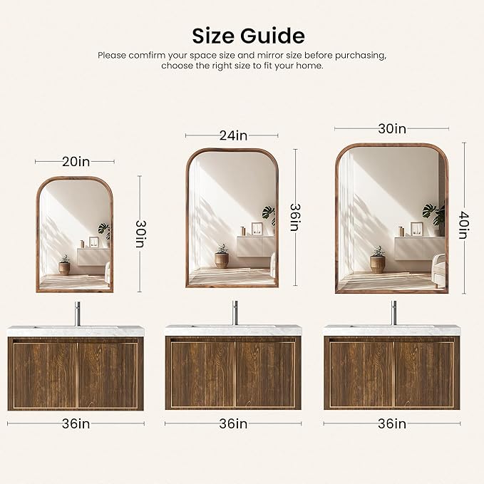 30"x40" Arch Wall Mirror Bathroom Mirror for Wall Mounted, Tempered Glass, Wood Grain Finish Frame Wall Mirror Decorative for Bedroom Living Room Entryway
