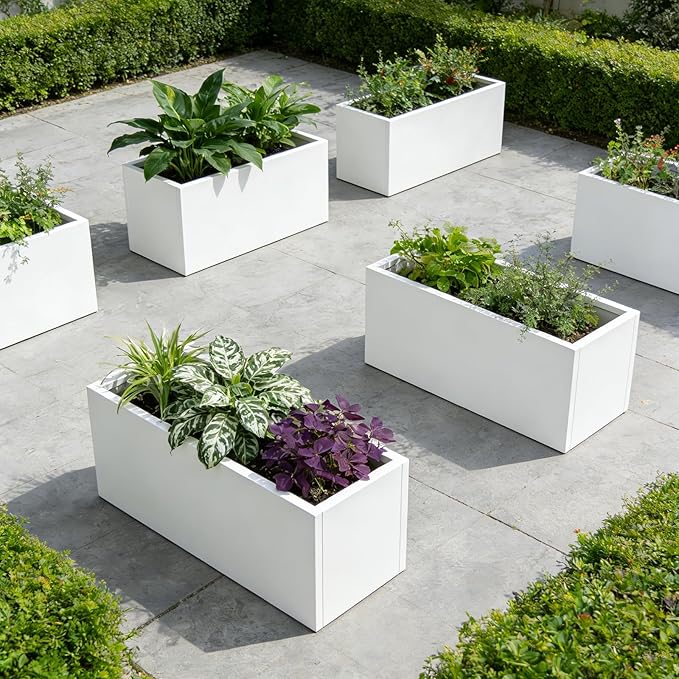 Metal Rectangular Planter Galvanized Steel Rectangle Planter White Planters Box 36" L x 15" W x 15" H Outdoor Indoor Large Heavy for Commercial Residential Plants Patio