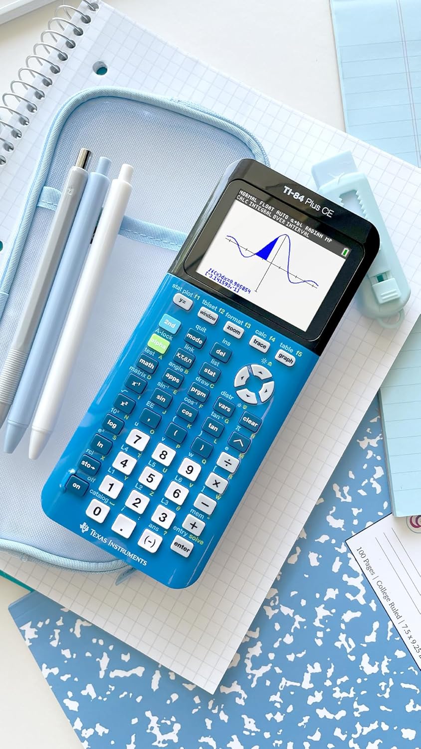 Texas Instruments TI-84 Plus CE Color Graphing Calculator - Bionic Blue, Compact & Powerful