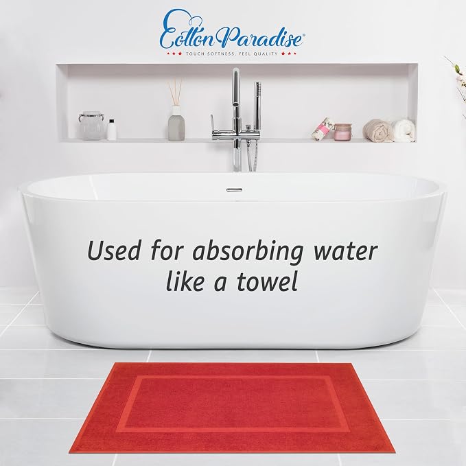 Cotton Paradise 100% Cotton Turkish Bathmat Set, Soft Absorbent Quick Dry, 2 Piece 20x34 Bathmat Floor Set, Red