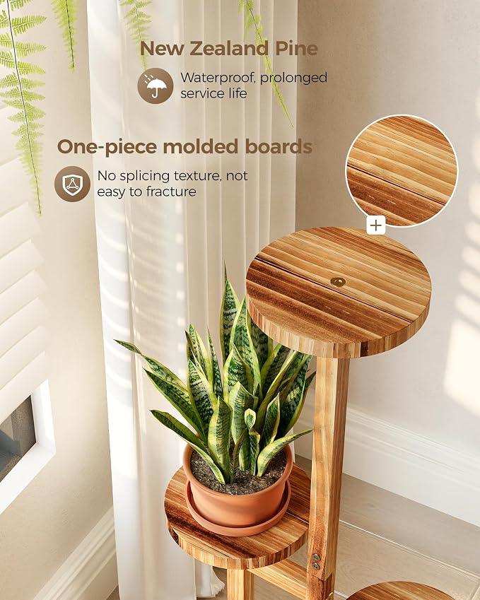 Bamworld Plant Stand Indoor Plant Shelf 4 Tier Wood Plant Stand for Multiple Plants, Tall Corner Plant Stands for Outdoor Round Flower Stand Plant Holder for Living Room Patio Garden Balcony