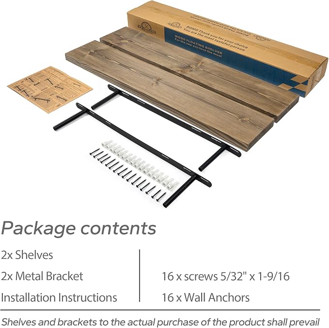 BGMG 36 inch Walnut Floating Shelves for Wall Set of 2, Solid Real Wood Rustic Mount Shelves for Living Room Bedroom Kitchen Farmhouse with Sturdy Hidden Bracket-36x 6.7 inch