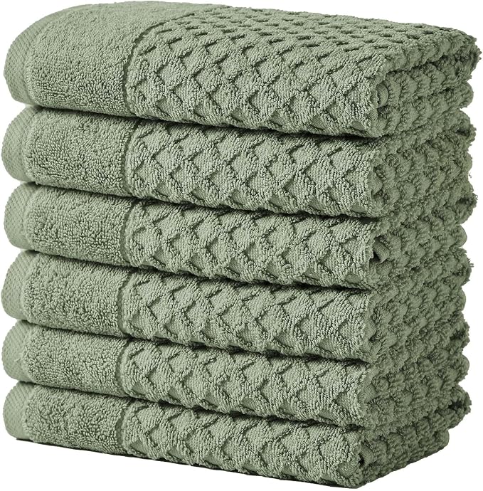 Great Bay Home Hand Towels - 100% Cotton 6 Pack 26x16 Hand Towel Set - Absorbent, Durable, Quick-Dry Towels for Bathroom (Eucalyptus)