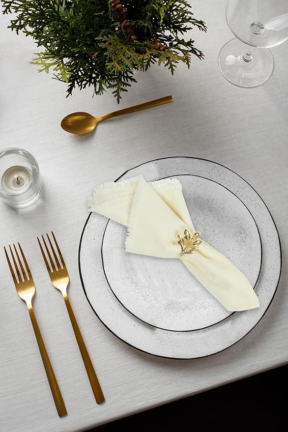 ACCENTHOME Ivory Cotton Linen Napkin Set of 12 18x18 inch Dinner Napkins - Washable Soft Premium Hotel Quality Reusable Hemmed Edges Napkins Perfect Table Linens for Family Dinners, Weddings