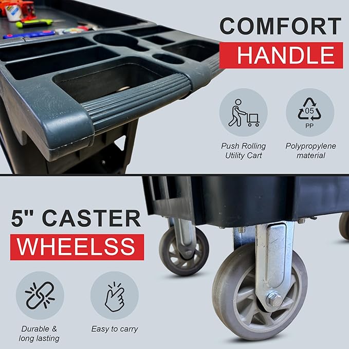 Heavy Duty Rolling Utility Service PP Cart with Wheels for Warehouse/Garage/Restaurants/Offices, 2-Tier HDPE Shelves, 600 lbs Capacity, 5" Caster Wheels (SC2500)