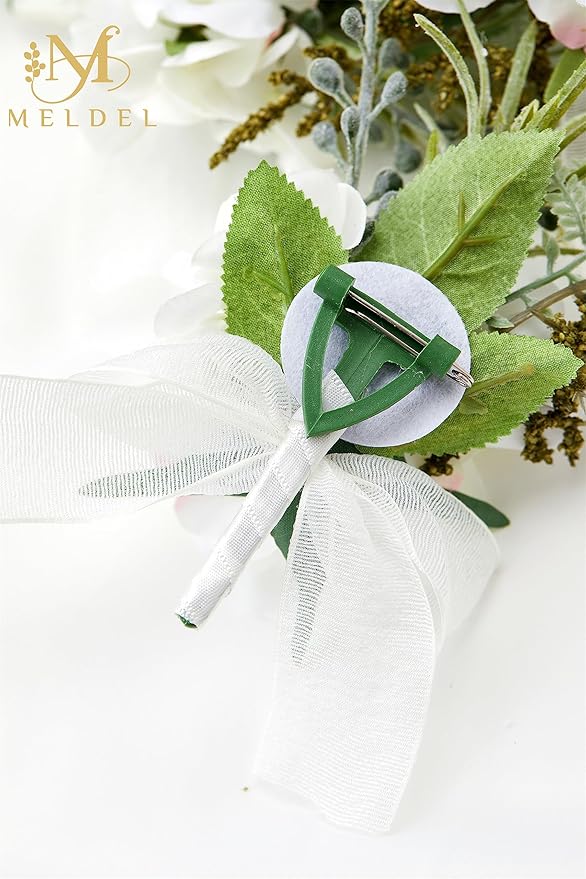 Meldel Boutonniere for Men Wedding, Set of 6, Elegant Artificial White Rose Boutonniere for Wedding Prom Homecoming Party, Perfect Accessories for Groom Best Man