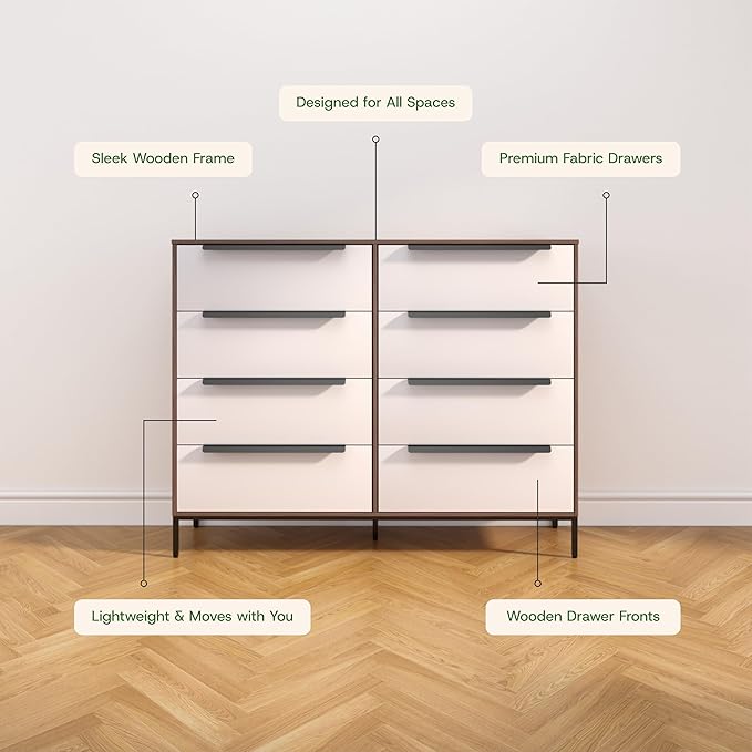 Lira Premium Fabric Dresser - Solid Wooden Frame, 8 Spacious Sag-Proof Drawers with Sleek Metal Handles - Premium & Durable Storage Solution for Your Home (Dark Brown)
