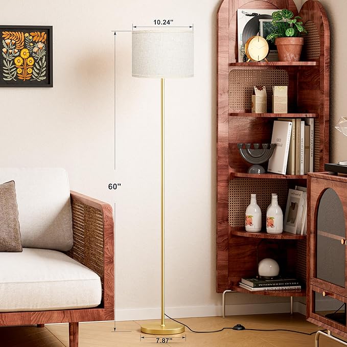 Ambimall 60'' Modern Floor Lamp with Shade, Tall Lamps for Living Room, Bedroom, Office, Dining Room, Beige Shade with Gold Pole(Without Bulb)