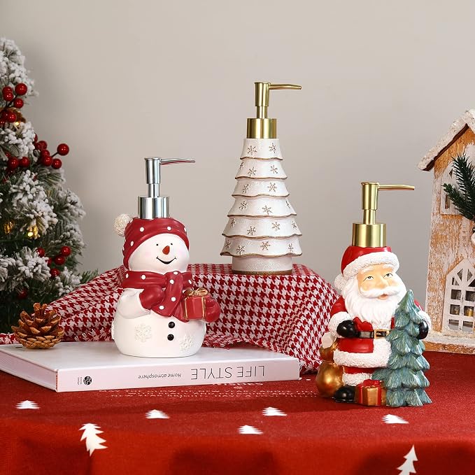 Luxspire Christmas Soap Dispenser with Glittering Sequins, Refillable with Pump, Christmas Bathroom Decor, 10oz