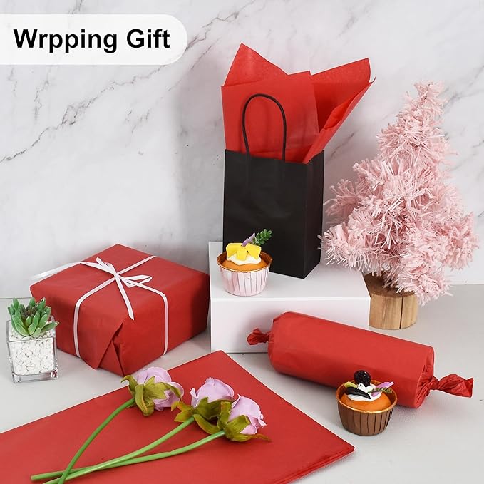 BEISHIDA 100 Sheets Red Tissue Paper Bulk, Wrapping Tissue Paper for Gift Bags, 14 x 20 Inch Gift Wrap for Birthday Wedding Graduation DIY Crafts Holiday Flowers