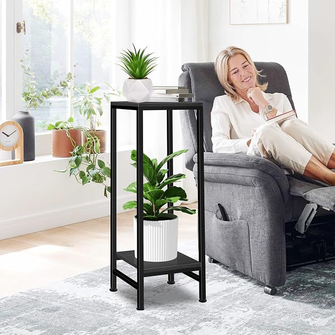Plant Stand Indoor, Tall Plant stands for Indoor Outdoor Plants, 2 Tier Heavy Duty Plant Shelf 31" Metal Pedestal Stand Modern Corner Flower Stand for Patio, Living Room, Balcony(Black)