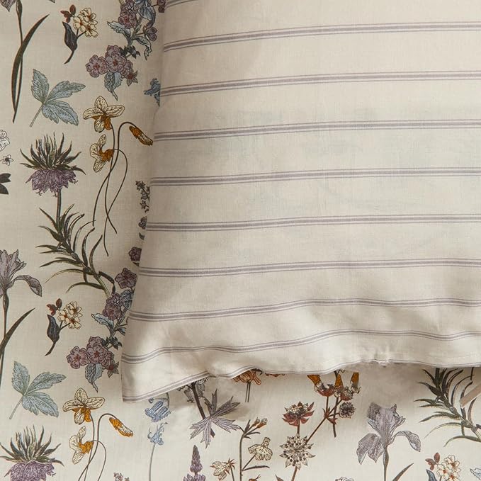 Nayoroom Beige Floral Duvet Cover Queen Size Vintage Floral Duvet Cover Spring Botanical Flowers Printed Cottagecore Bedding Set 3 Pieces Soft Lightweight Microfiber Pastoral Aesthetic Bedding Sets