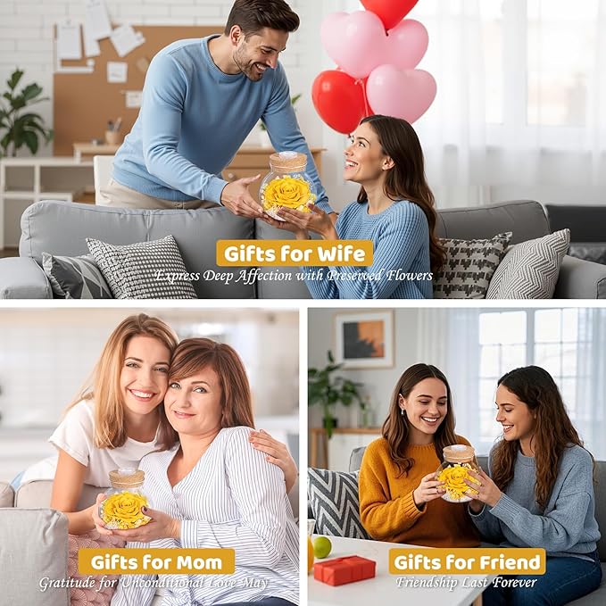 Christmas Birthday Gifts for Women Mom Preserved Rose Eternal Forever Flower in Glass Wishing Bottle with Colorful LED Light Flowers for Delivery Prime for Grandma Wife Sister Friend from Daughter