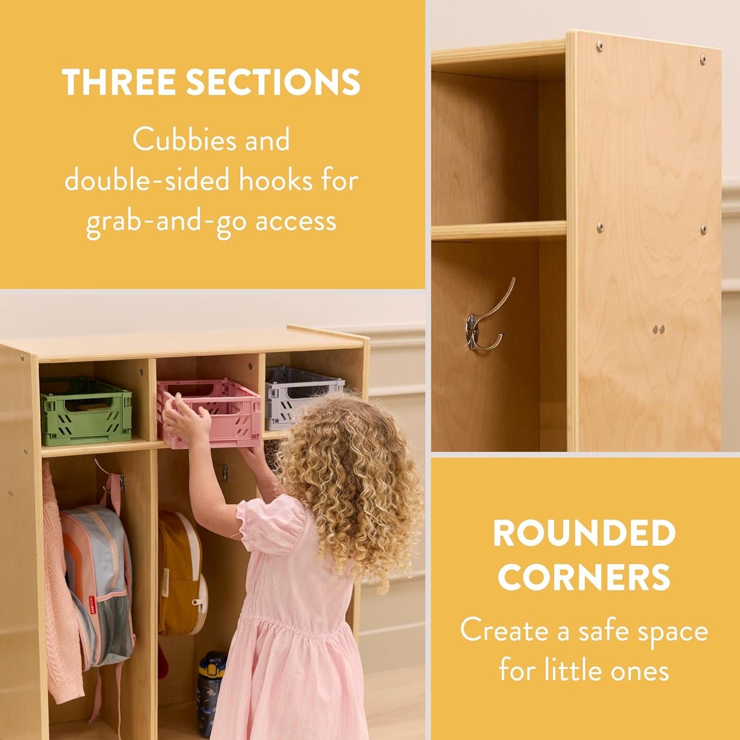 Sleekline 3-Section Coat Locker - Stylish Kids Storage Furniture in Natural Finish
