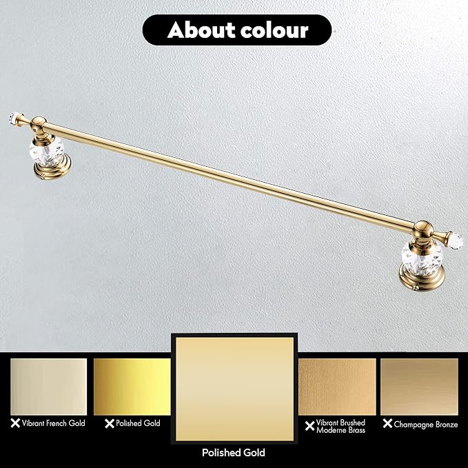 WINCASE Gold Towel Bar, Adjustable Crystal Towel Holder, Golden Finished Bathroom Single Towel Racks Rail Wall Mounted