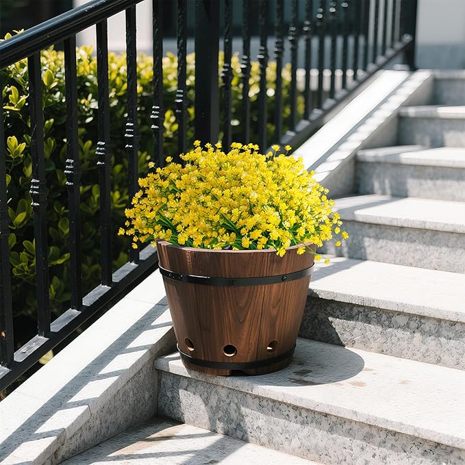 Artificial Flowers Outdoors, 12 Bundles No Fade Fake Flowers UV-Anti Easy to Clean Faux Greenery Plants Faux Plastic Plants Garden for Indoor Outdoor Home Garden Decoration, Yellow