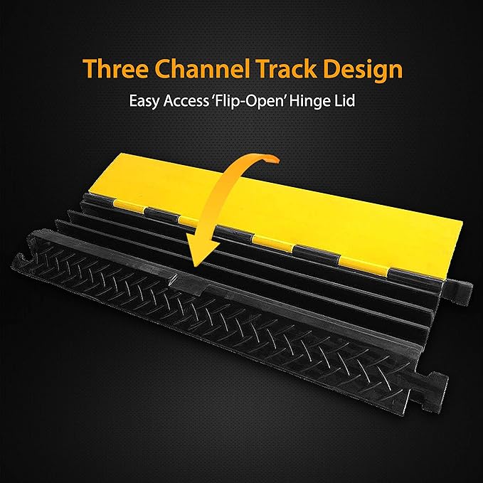 Pyle Ramp-3 Channel Rubber Floor Cord Concealer-Heavy Duty Cable Protector Wire/Hose/Pipe Hider Driveway Protective Covering Armor PCBLCO105X2 (Pair), One Size, Black and Yellow