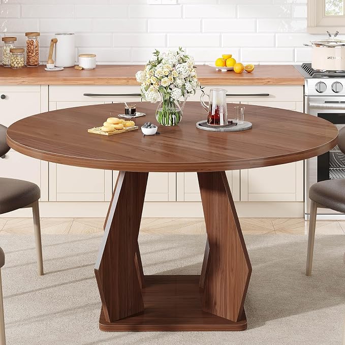 IBF Walnut Round Dining Table,Modern Wood Dinner Tables,Round Kitchen Table for 4 to 6,Farmhouse Dining Tables for Home,Living Room,Office,47 Inch
