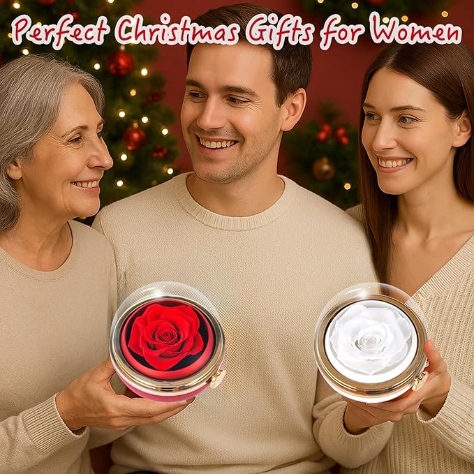 Preserved Real Rose with Heart Necklace , Eternal Flowers Gifts for Women, I Love You Gifts for Mom Wife Grandma Girlfriend, Christmas Valentines Mothers Day Anniversary Birthday Gifts Ideas (white)