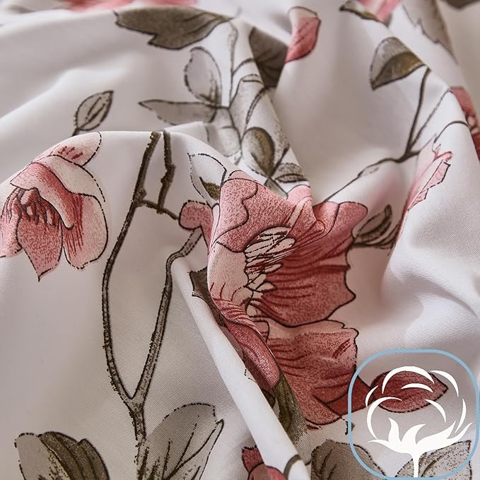 Bedding_Dreamer Floral Comforter Set 100% Cotton Comforter Sets Queen 3pcs Vintage Boho Floral Bedding Ultra Fluffy Soft Reversible Lightweight All Seasons Bedding Set Cottagecore Botanical Comforters