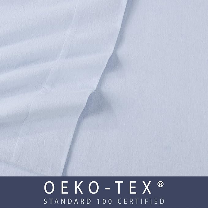 Market & Place 100% Turkish Cotton Flannel Sheet Set | 3 Piece Deep Pocket Solid Cozy Winter Bed Sheets | Double Brushed for Extra Softness & Comfort | Chalet Collection (Twin, Light Blue)