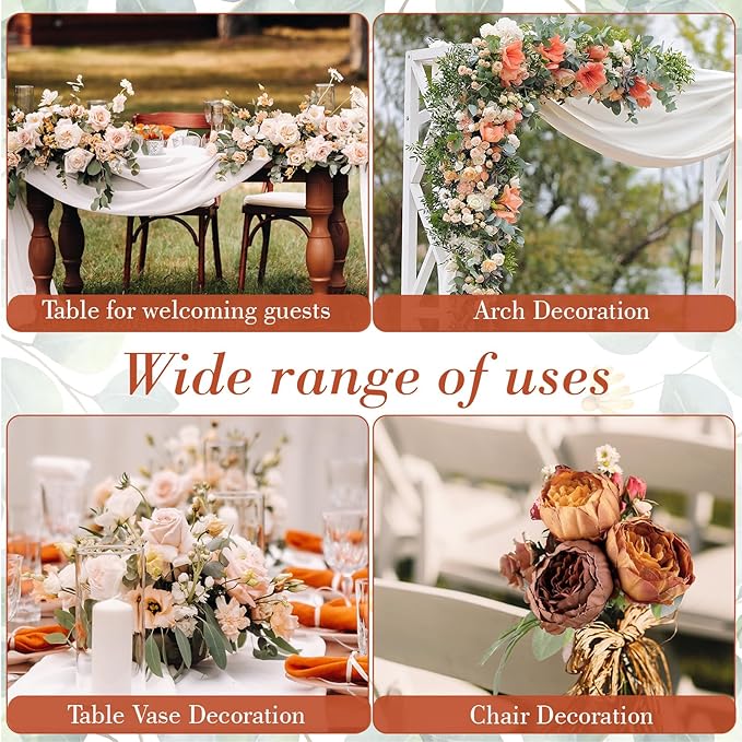 Zeyune 50Pcs Wedding Artificial Peonies 4 Inch Fake Silk Peony Faux Artificial Valentine Flower Bulk Rose Flower Head for Valentine Decoration Vintage Wedding Home Office(Brown and Orange)