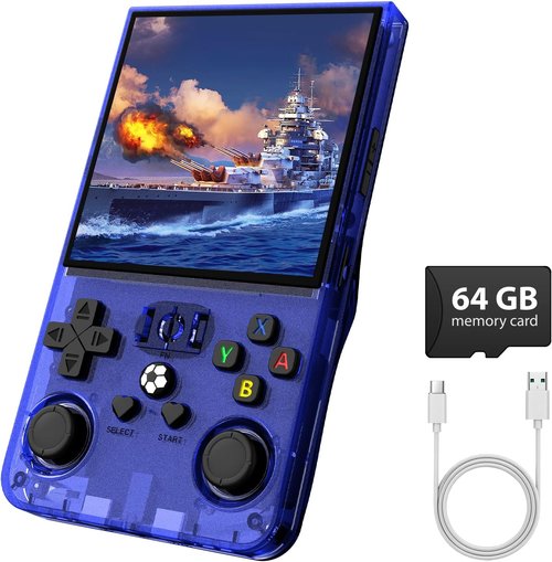 R36MAX Retro Gaming Console - Portable Handheld System with 64GB TF Card & 4.0" IPS HD Screen (Blue)