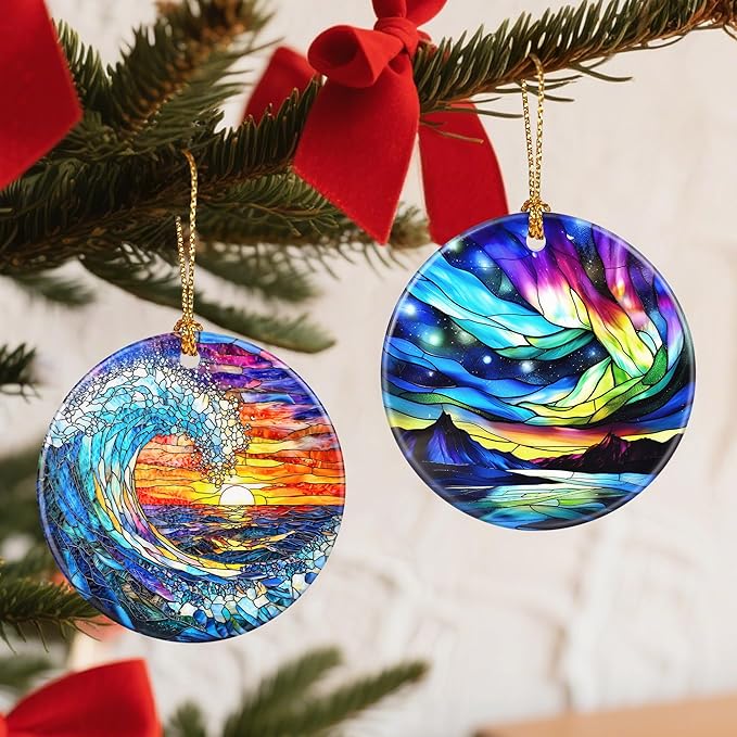 Christmas Ornaments, 2.8 Inch Ceramic Hanging Ornament, Christmas Tree Ornaments, Xmas Decorations, Holiday Decorations, Holiday Party Gifts, and Xmas Gift Ideas - Aurora Borealis