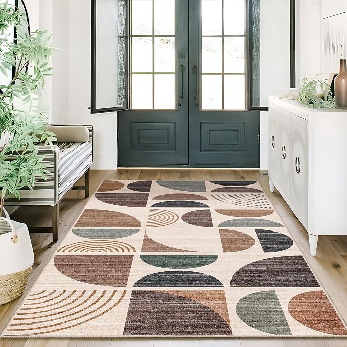 MUJOO 3x5 Rug Washable,Boho Area Rugs for Bedroom Entryway Living Room Bedside,Small Throw Floor Carpet Non Slip Soft Indoor Modern Abstract Brown