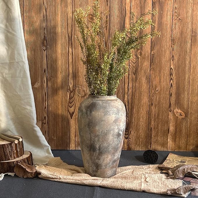12 Inch Vintage Farmhouse Decor Ceramic Rustic Vase, Handmade Brown Flower Vases for Centerpieces, Living Room & Kitchen Shelf Decorative Pottery Vase for Home Decor