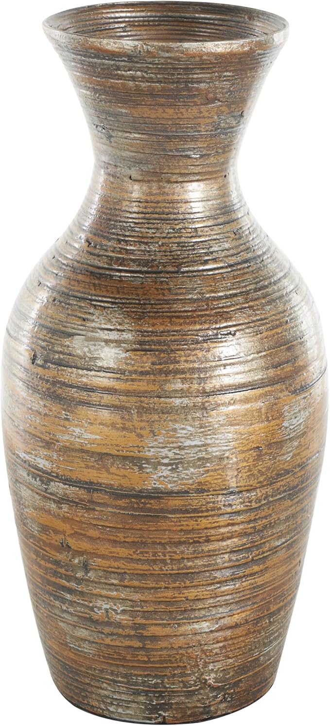 Deco 79 Bamboo Wood Decorative Vase Antique Inspired Pot Centerpiece Vase, Vase for Home Decoration 8" x 8" x 18", Brown