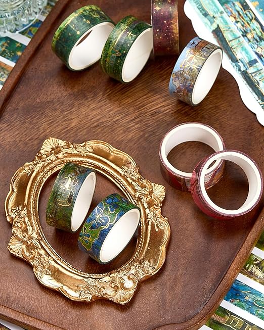 YUBX Landscape Washi Tape Set in Oil Painting Style 20 Rolls Scenery Drawing Masking Gold Foil Graphic Decorative Tapes for Arts, DIY Crafts, Journals, Planners, Scrapbook, Wrapping (Colourful)