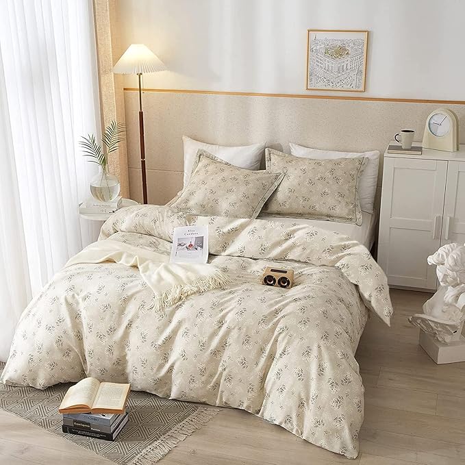 Vintage Floral Comforter Set Twin XL Garden Style Flower Leaves Boho Floral Bedding Comforter Fluffy Soft Cottagecore Bedding Set Lightweight Botanical Comforter Set with 2 Pillowcases for All Season