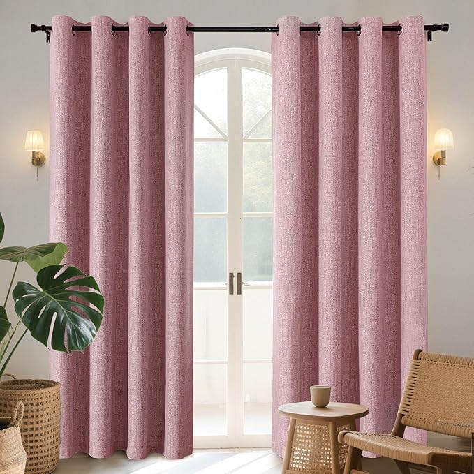 Joydeco Blackout Curtains 72 Inches Long 2 Panels Burg, Room Darkening Curtains for Bedroom, 100% Black Out Textured Thermal Drapes Privacy Protection 2 Panels Set(W52 x L72 Inch, Pink)