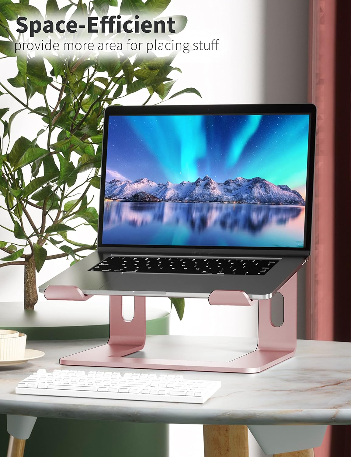 SOUNDANCE Laptop Stand - Ergonomic Aluminum Riser for 10 to 15.6 Inch Laptops | Stylish Gold Pink Finish