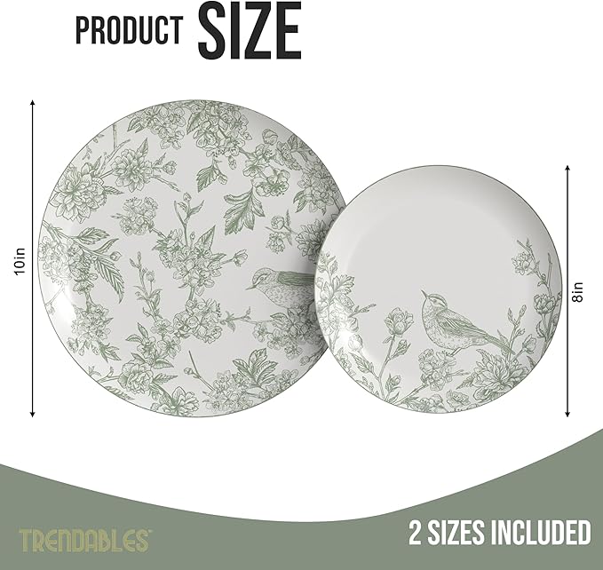 Trendables Floral Paper Plates 8.5 Inch & 10.5 Inch 40 Pcs Dinner Plate Set Fancy Disposable Plates for Party for 20 Guests 20 X 8 & 20 X 10 Large & Small Paper Plate Set for Parties Yaffa