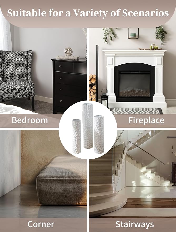 Sziqiqi Tall Vases Floor Standing: White Extra Large Floor Vase for Living Room 27.6/21.7in - Metal Tall Flower Vase for Pampas Grass - Modern Home Decor for Bedroom Office Hallway Corner