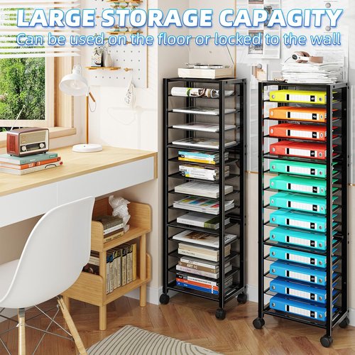 Simple Trending 14-Tier Rolling File Cart - Desk Organizer for Paper Storage | Black