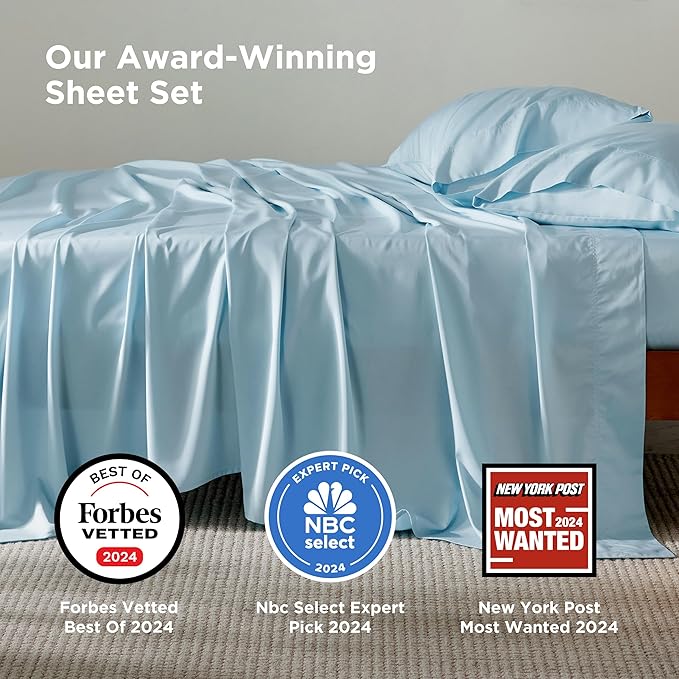 Bedsure California King Sheet Sets, Cooling Sheets, Rayon Derived from Bamboo, Breathable & Soft, Deep Pocket Up to 16 Inches, Hotel Luxury Silky Bedding for Hot Sleepers, Aqua