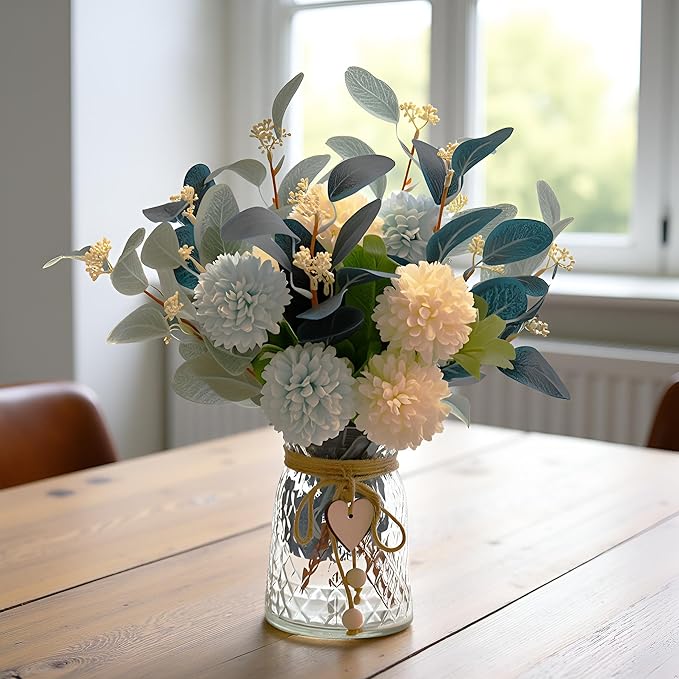 LADADA Artificial Flowers with Vase, Floral Arrangements forHydrangea Flower Dining Table Centerpiece Decor