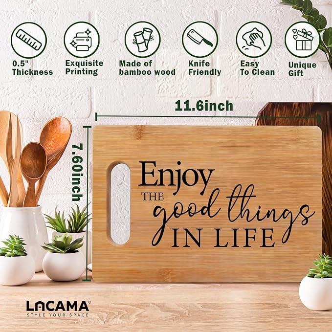 Lacama Kitchen Gifts for Women, Cutting Board Appreciation Gift for Women Christmas Birthday, Enjoy the Good Things in Life Decorative Bamboo Cutting Board