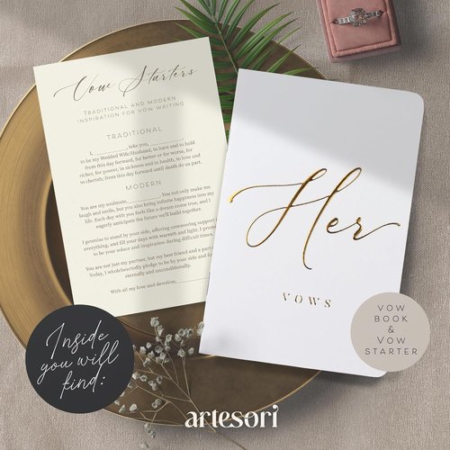 ARTESORI Wedding Vow Book - Soft Touch with Gold Foil Engraving & 28 Lined Pages | Elegant Bride Gift [White]