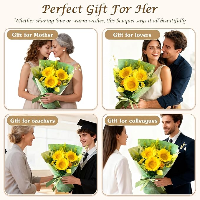 Preserved Flowers Sunflower Bouquet, Flowers Fresh Bouquet for Delivery, Preserved Eternal Flowers Bouquet Birthday Gifts for Women, Mom, Wife, Mothers Day, Grandma Her, Daughter That Last 1-3 Years