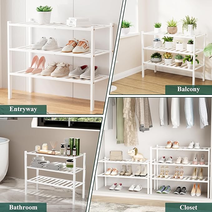 Smiry Shoe Rack, 6 Tier Long Bamboo Shoe Organizer, Stackable Free Standing Wooden Shoe Storage Shelf for Closet, Entryway, Front Door Entrance, White