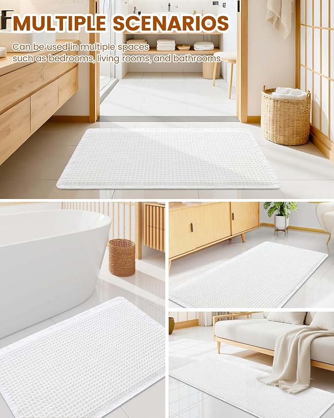 Smiry Waffle Bath Mat 30x20, Extra Soft Absorbent Bathroom Rugs, Non Slip Machine Washable Quick Dry Bath Rugs for Bathroom Floor, Tub, Shower, Home Decor Accessories, White