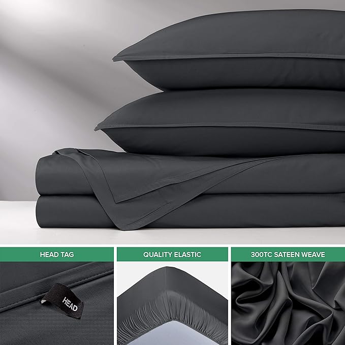 Pure Bamboo Full Sheets, Genuine 100% Organic Viscose Derived from Bamboo Bed Sheet Set, Luxuriously Soft & Cooling, Double Stitching, 2 Year Quality Promise (Full, Charcoal)